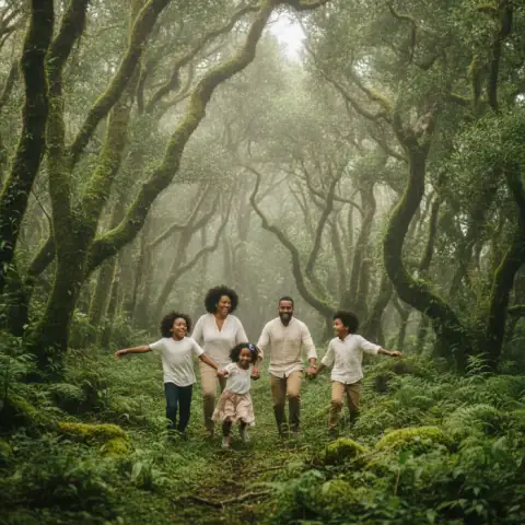 Portrait de famille dans une forêt de tamarins des hauts